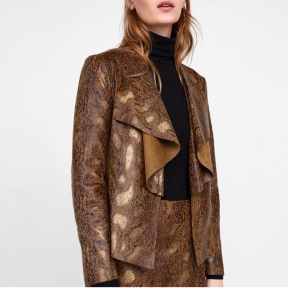 Zara Snakeskin Python Jacket Cardigan Blazer Faux… - image 3